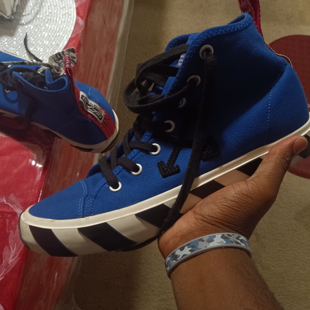 Off White High Top Vulcanized Blue